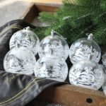 Lot de 6 Boules de Noel Transparentes Décorées en Blanc 6cm 1
