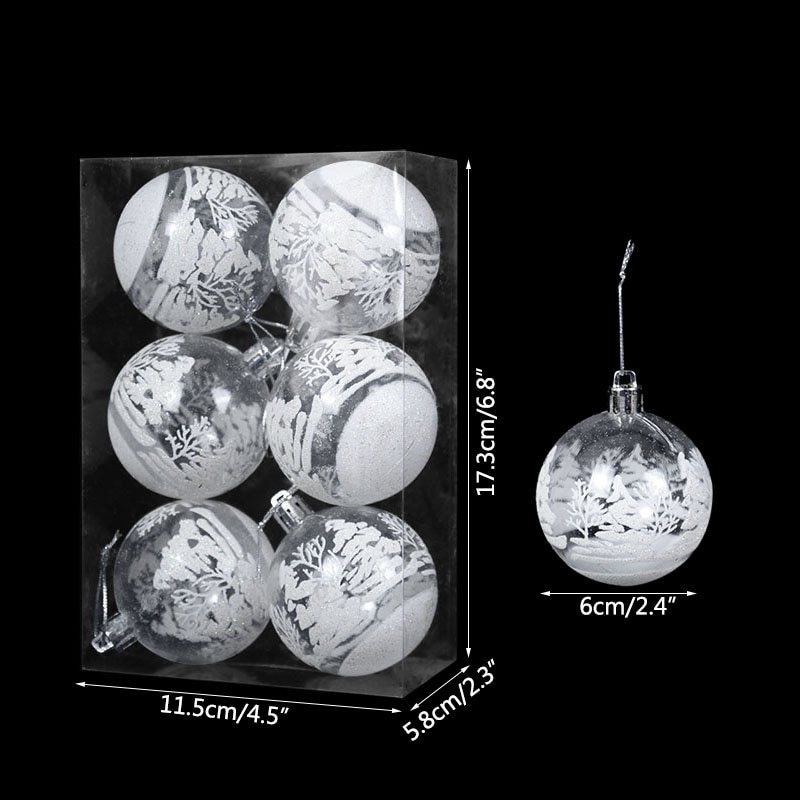 Lot de 6 Boules de Noel Transparentes Décorées en Blanc 6cm 5