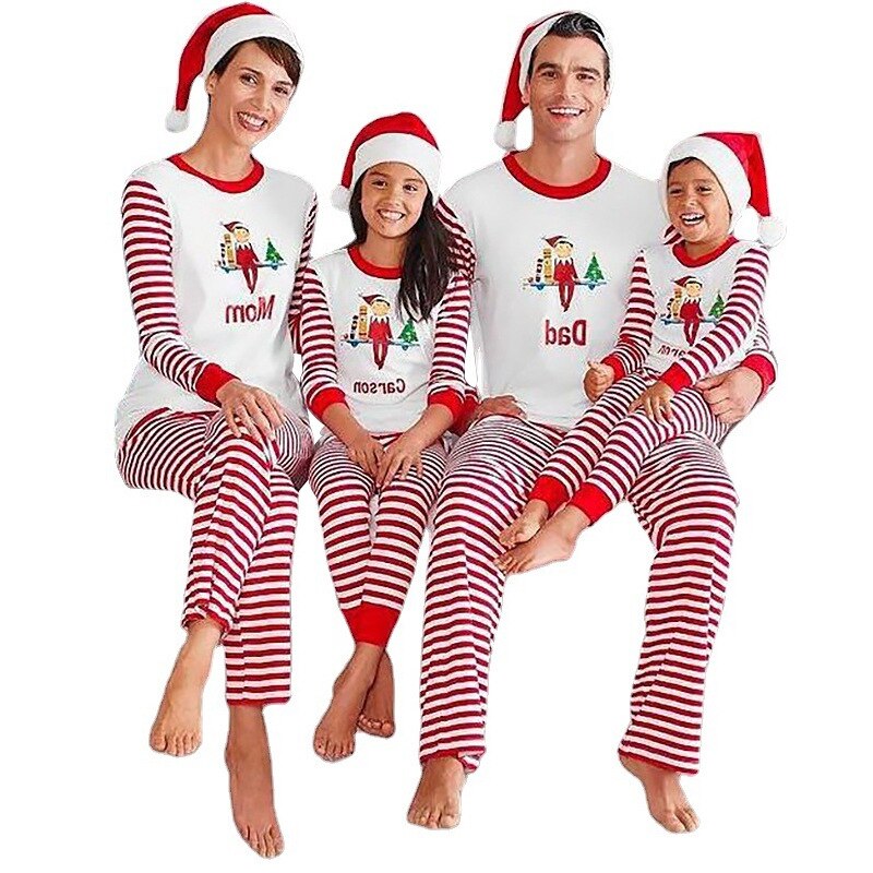 Pyjama de Noel Famille Manches Rayure Rouge et Blanches 2