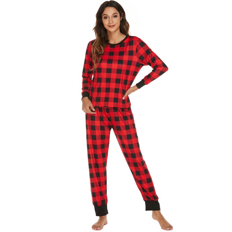 Pyjama de Noel Femme Carreaux de Buffle Rouge 1