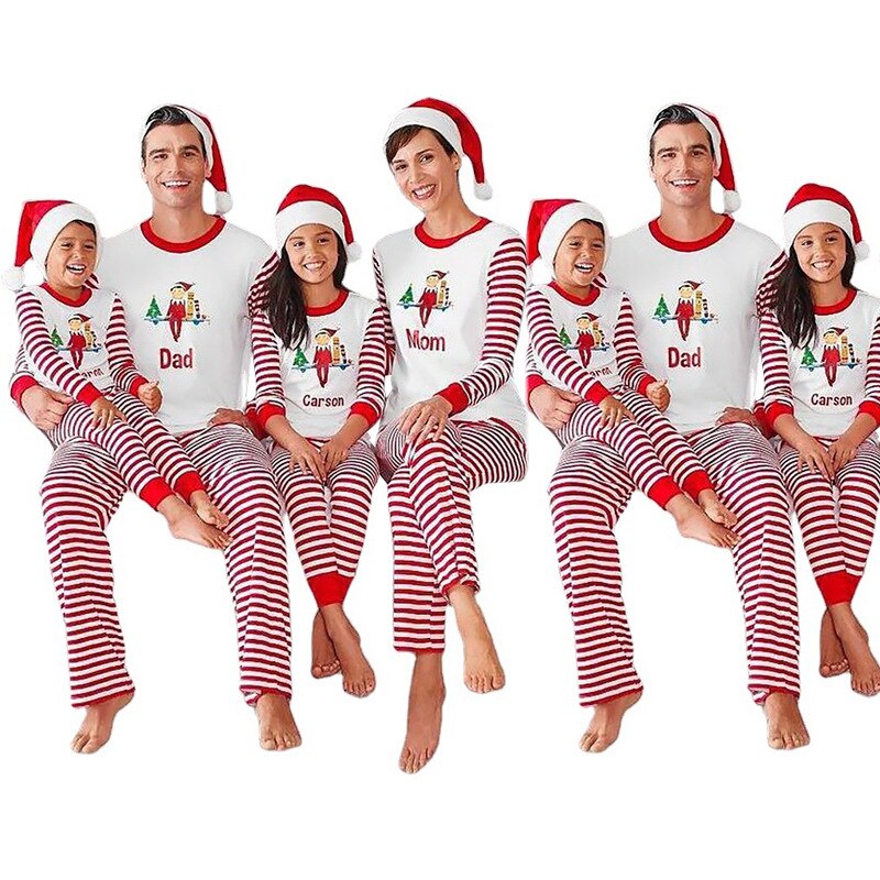 Pyjama de Noel Famille Manches Rayure Rouge et Blanches 3