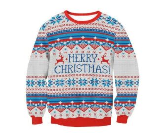 Pull de Noel Moche Unisexe Motif Classique Merry Christmas Coton 1
