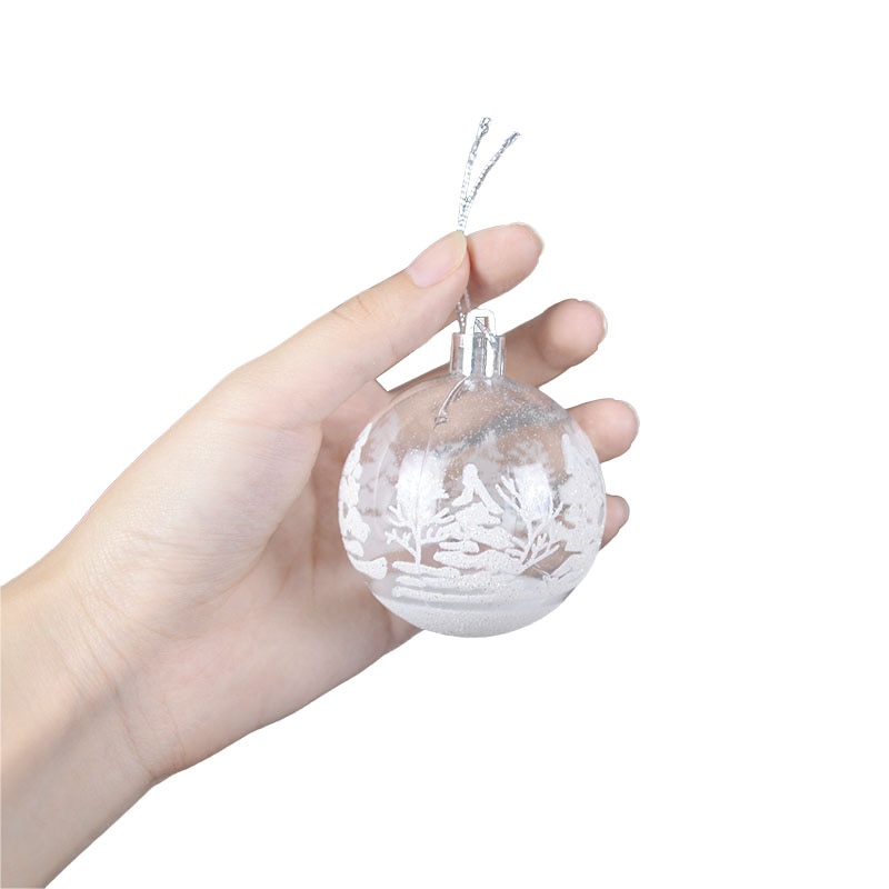 Lot de 6 Boules de Noel Transparentes Décorées en Blanc 6cm 6