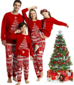 Pyjama de Noel Famille Ensemble Rouge en Coton