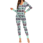 Pyjama de Noel Femme Motif Hiver Coton Combinaison 2 Pièces