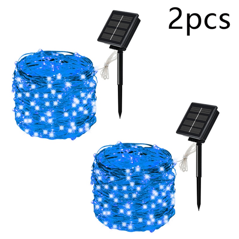 Guirlande Lumineuse de Noel LED en Cuivre Bleu à Panneaux Solaire 2 pièces 1