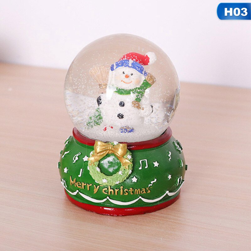 Boule à Neige de Noel en Résine Bonhomme de Neige Vert "Merry Christmas" Boule de Cristal 7x9cm 1