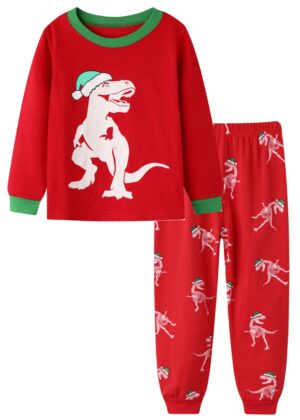 Pyjama de Noel Bébé Rouge avec Dinosaure de Noel 1
