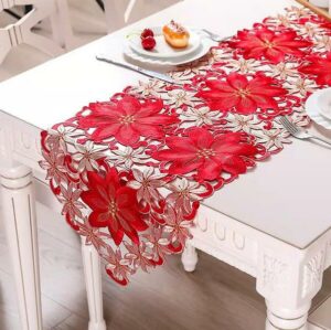 Chemin de Table de Noel Elegant Fleur Rouge Motif 1