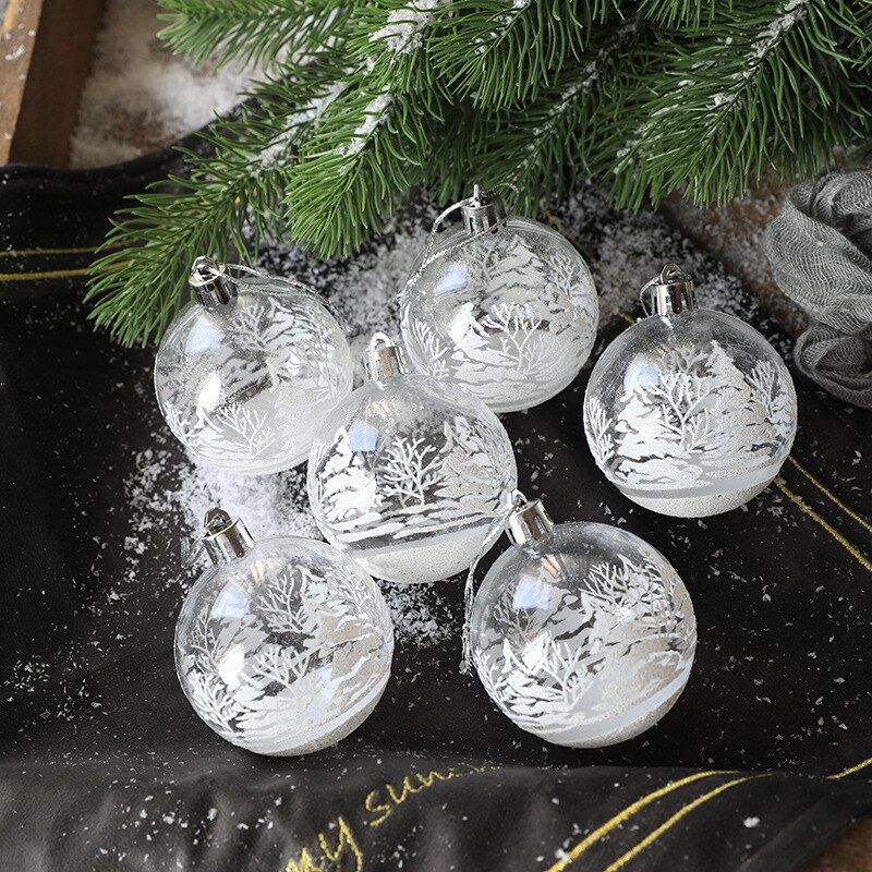Lot de 6 Boules de Noel Transparentes Décorées en Blanc 6cm 2