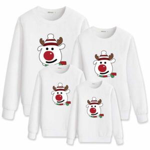 Pull de Noel Famille Blanc Epuré Rudolphe pour Parents et Enfants 1